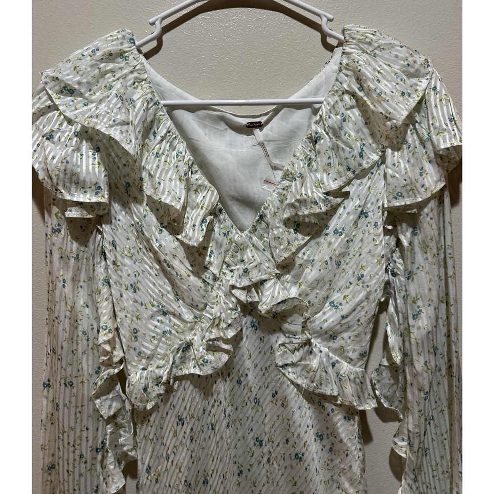 FREE‎ PEOPLE  Women's Sweetest Thing Long Sleeve Minidress Size 2 Ivory Combo - Picture 5 of 9
